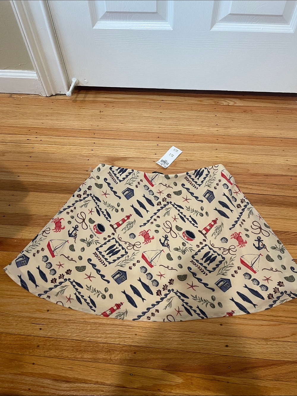 Abercrombie & Fitch Cream Nautical Print Skater Skirt with Navy & Red Accents - Picture 6 of 7